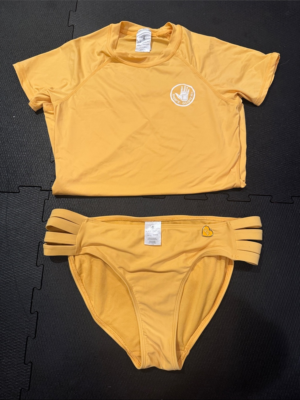 Body Glove Yellow Rash Guard Top & Strappy Bikini Bottom Set